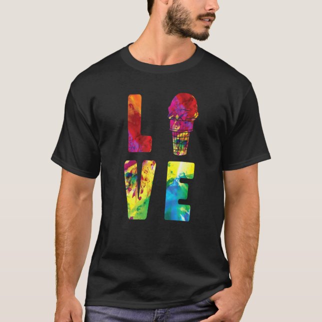 Ice Cream Watercolor Cone Sundae Love T-Shirt (Front)