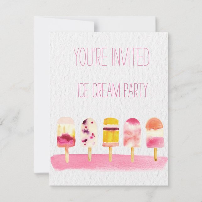 Ice Cream Watercolor Party invitation (Front)