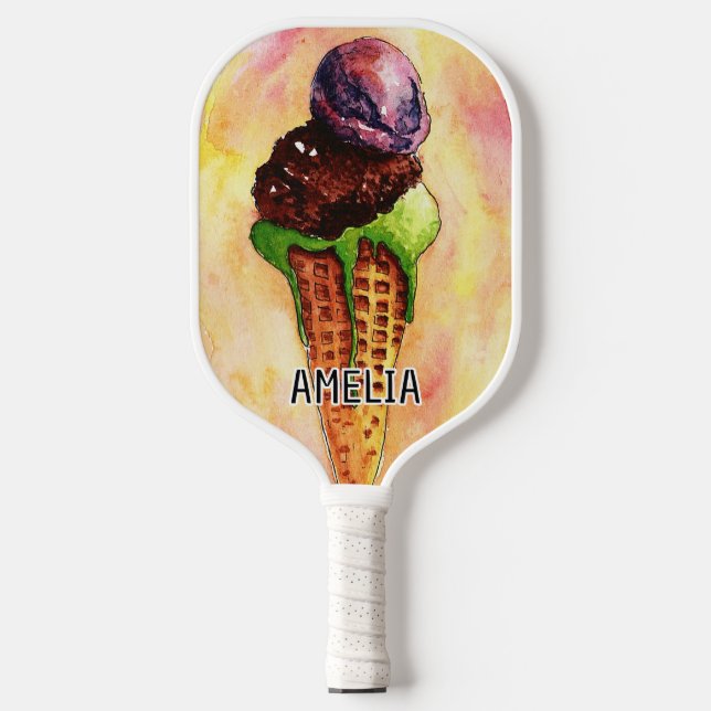 Ice Cream Watercolor  Pickleball Paddle (Front)