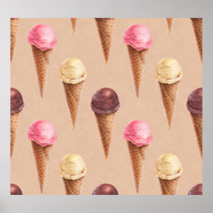 Ice Cream Watercolor Seamless Illustration Poster