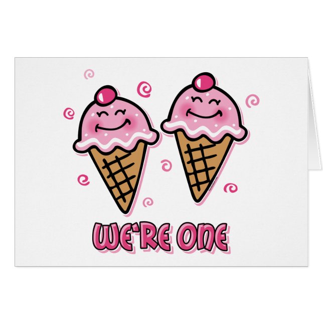 Ice Cream We're One Twin Girls Card (Front Horizontal)