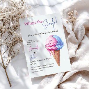 Ice Cream What's The Scoop Blue Pink Gender Reveal Invitation