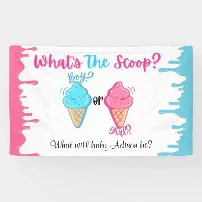 Ice Cream What's the Scoop Gender Reveal  Banner (Horizontal)