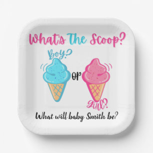 Ice Cream What's the Scoop Gender Reveal Custom Paper Plate