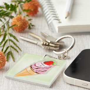Ice Cream With A Strawberry Key Ring