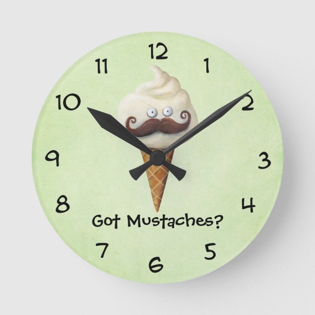 Ice Cream with Moustaches Round Clock (Front)