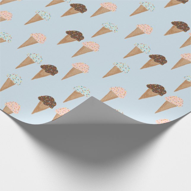 Ice cream with sprinkles blue pattern gift wrap (Corner)