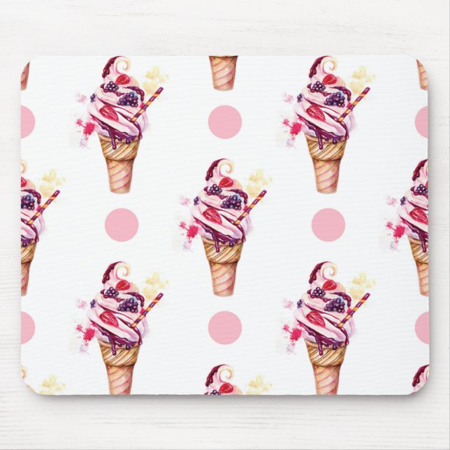 Ice cream with strawberry and blackberry mouse mat (Front)