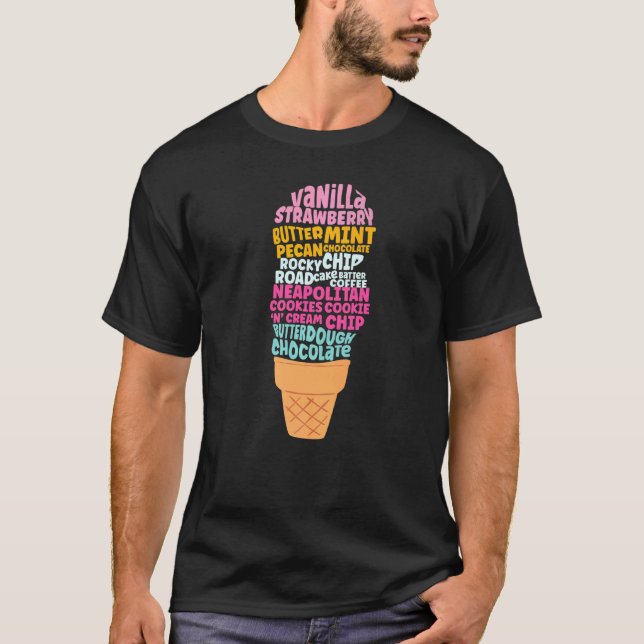 Ice Cream Word Cloud Cone Sundae Chocolate Vanilla T-Shirt (Front)