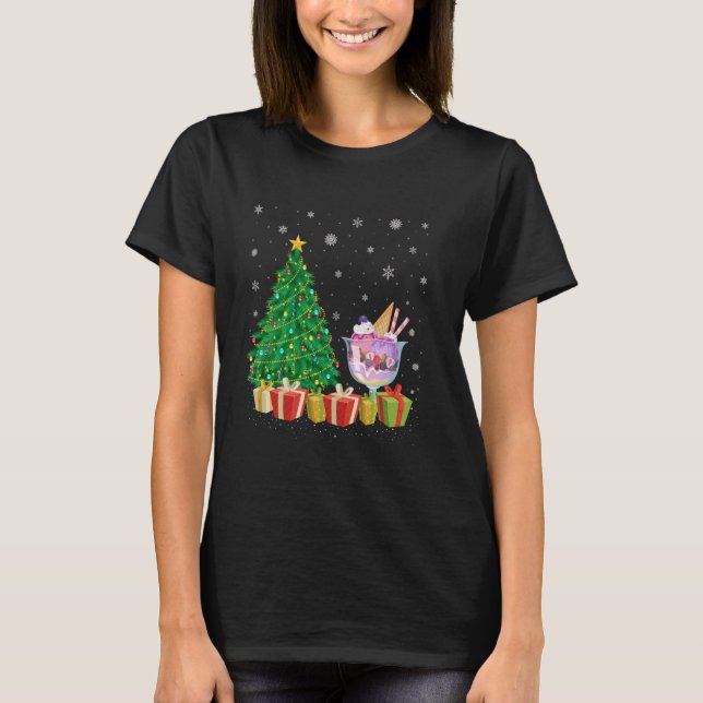 Ice Cream Xmas Tree Lighting Santa Hat Ice Cream C T-Shirt (Front)