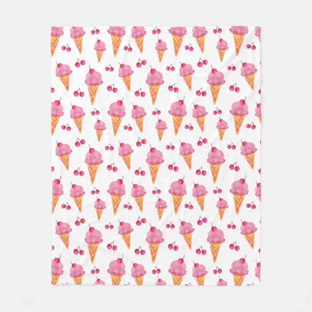 Ice creams & cherries fleece blanket (Front)