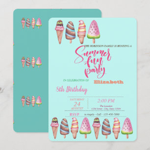 Ice Creams Cones Summer Birthday Party  Invitation