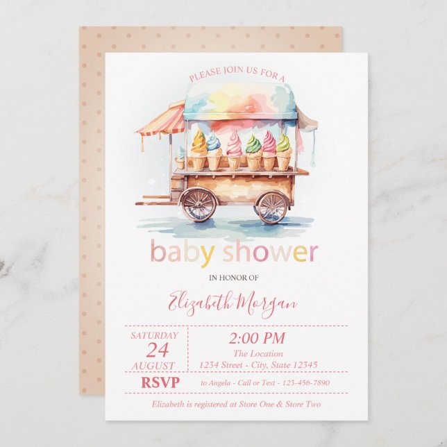 Ice creams Dotted Baby Shower Invitation (Front/Back)