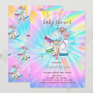 Ice Creams Macaroons Summer Tie Dye Baby Shower   Invitation