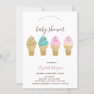 Ice Creams Pink Striped Baby Shower Invitation