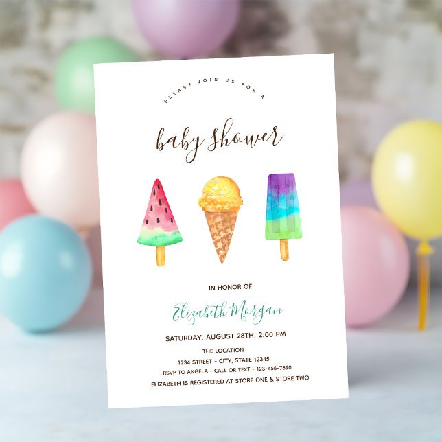 Ice Creams Pink Striped Summer Baby Shower  Invitation (Creator Uploaded)
