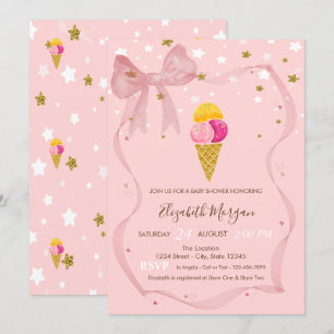 Ice creams Stars Pink Bow Baby Shower Invitation