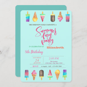 Ice Creams Summer Birthday Party Invitation
