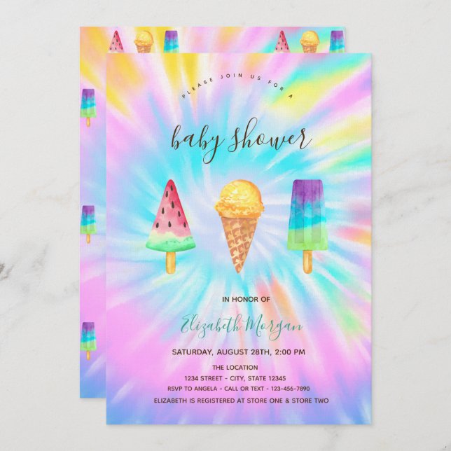 Ice Creams Summer Tie Dye Baby Shower  Invitation (Front/Back)