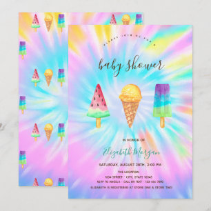 Ice Creams Summer Tie Dye Baby Shower  Invitation