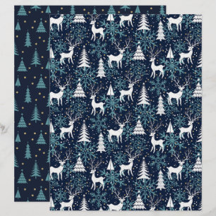 Ice Crystal Christmas Deer Teal Scrapbook Paper