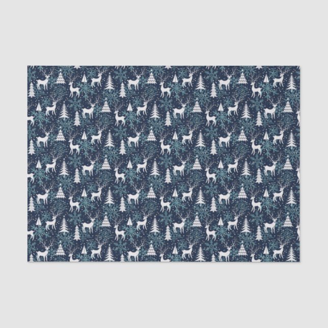 Ice Crystal Christmas Deer Teal Tissue Paper (Front)