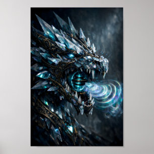 Ice Crystal Dragon with Glowing Magic Rings Poster