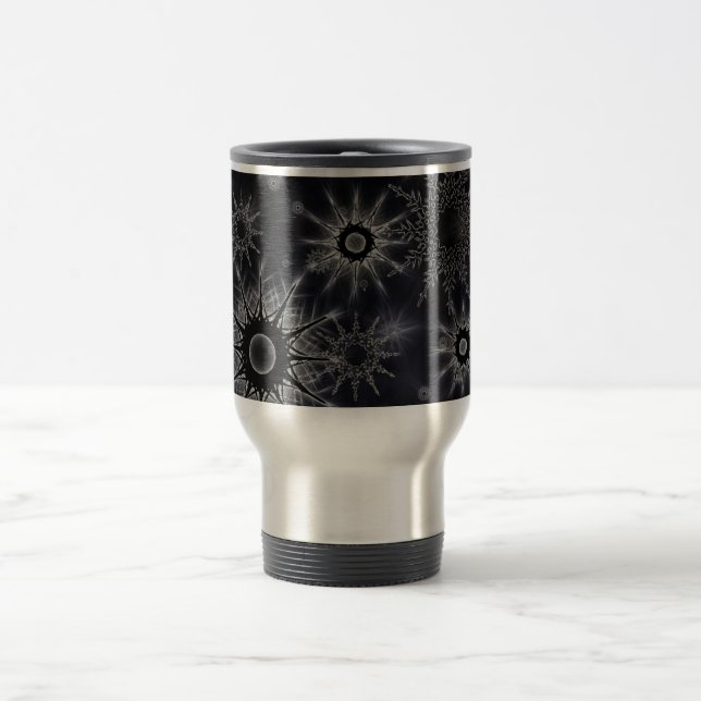 Ice Crystal Pattern on Black Travel Mug (Center)