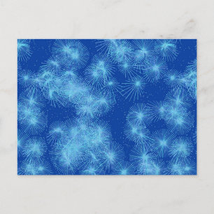 Ice crystal starbursts, blue background postcard