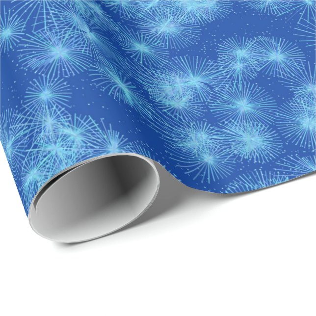 Ice crystal starbursts - cobalt blue wrapping paper (Roll Corner)