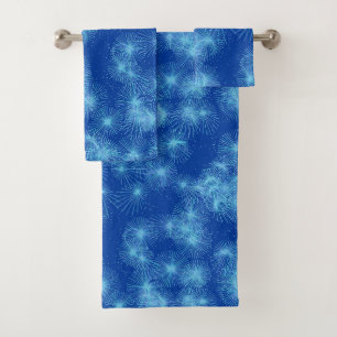 Ice Crystal Starbursts, Deep Blue Background Bath Towel Set
