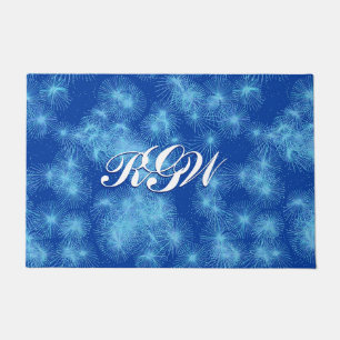 Ice Crystal Starbursts, Deep Blue with Monogram Doormat