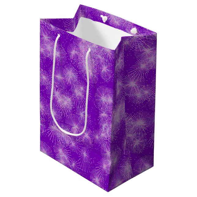Ice crystal starbursts - deep purple medium gift bag (Front Angled)