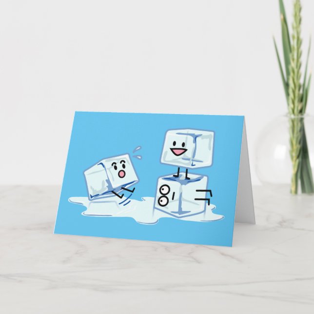 ice cubes icy cube water slipping stack melt cold thank you card (Front)