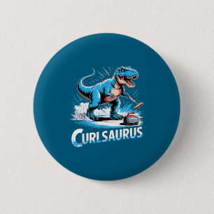 Ice curling player dinosaur t-rex funny curling 6 cm round badge