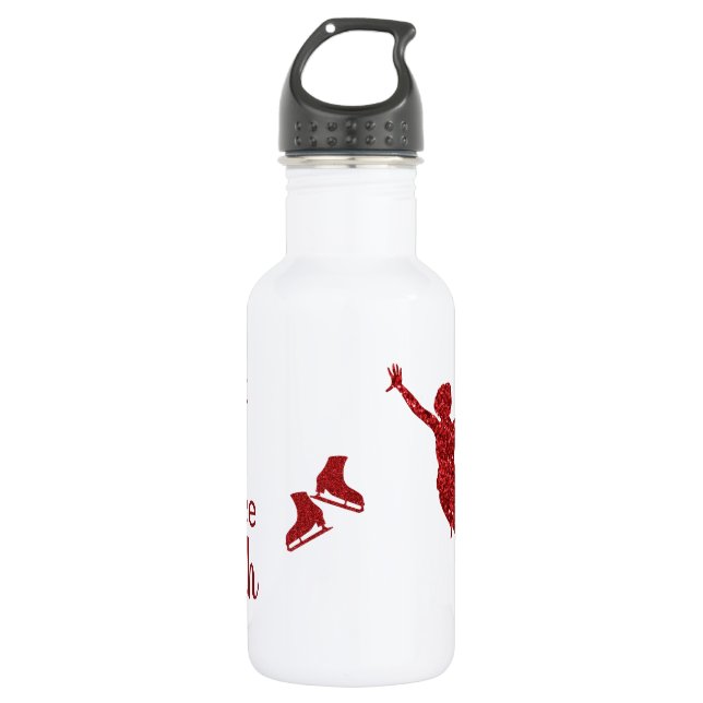 Ice Dance coach water bottle - red sparkle pair (Front)