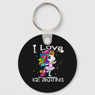 Ice Dancing Cute I Love Ice Skating Rainbow Unicor Key Ring