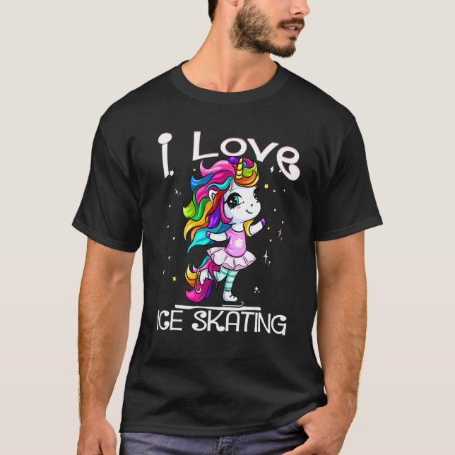 Ice Dancing Cute I Love Ice Skating Rainbow Unicor T-Shirt (Front)