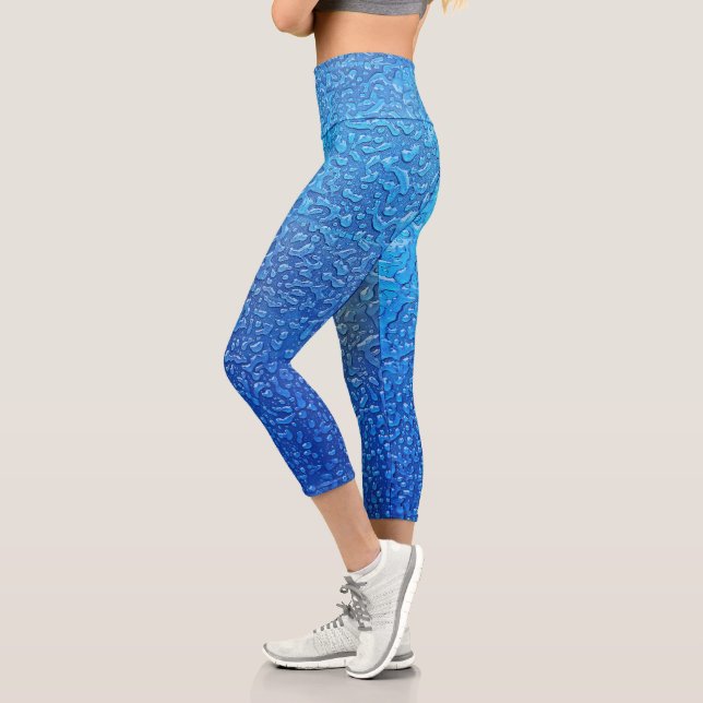 Ice Design On Blue Metal Capri Leggings (Left)