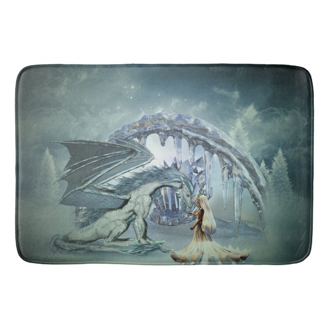 Ice dragon and ice princess in the winter landscap bath mat (Front)
