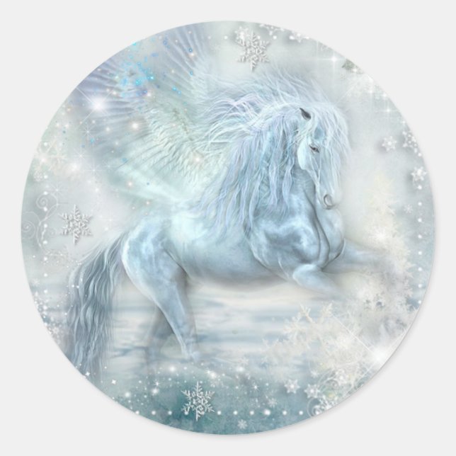 Ice Fantasy Pegasus Classic Round Sticker (Front)