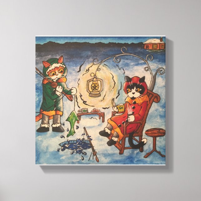 Ice Fishing at Night Canvas Print (Front)