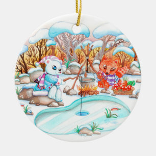 Ice Fishing Ceramic Tree Decoration