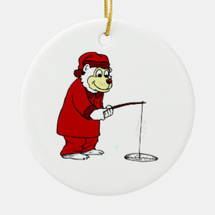 Ice Fishing Polar Bear in PJs Ceramic Tree Decoration
