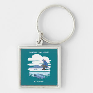 Ice Fishing  - Winter Fisherman Design Key Ring