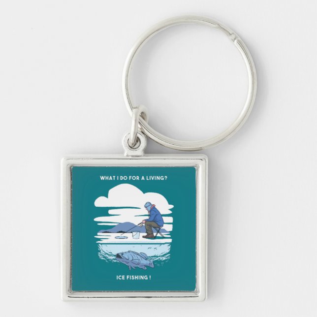 Ice Fishing  - Winter Fisherman Design Key Ring (Front)