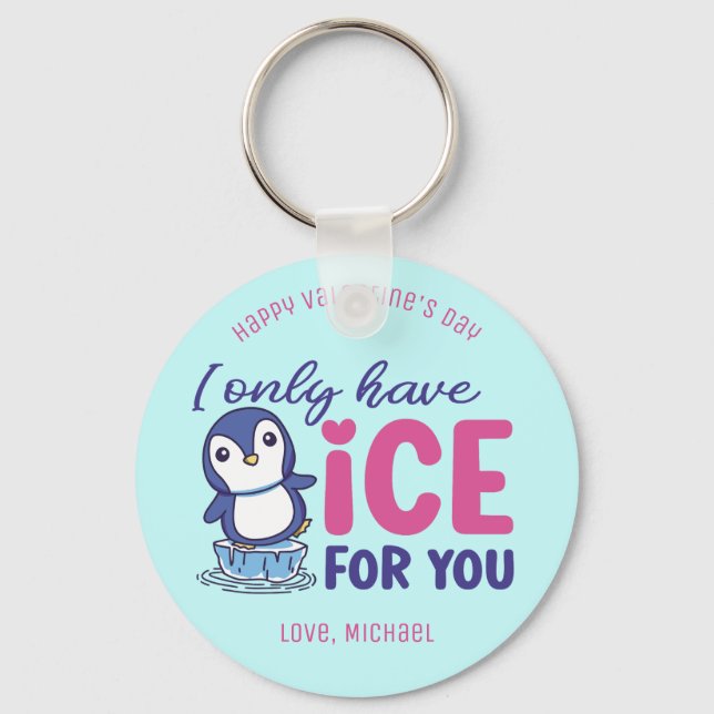 Ice For You Funny Penguin Pun Cute Valentine's Day Key Ring (Front)