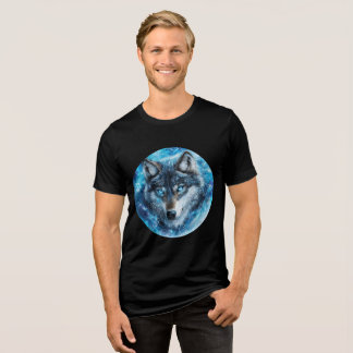 Ice Galaxy Wolf with Blue Eyes Tri-Blend Shirt