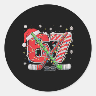 Ice Hockey 67 Christmas Funny Six Seven Meme Classic Round Sticker