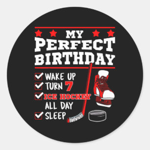 Ice Hockey 7th Perfect Birthday Party Player Sport Classic Round Sticker